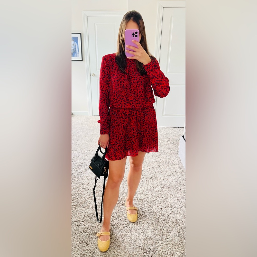 🌺 Red Floral Long Sleeve Dress – Brazilian Boutique, Size M